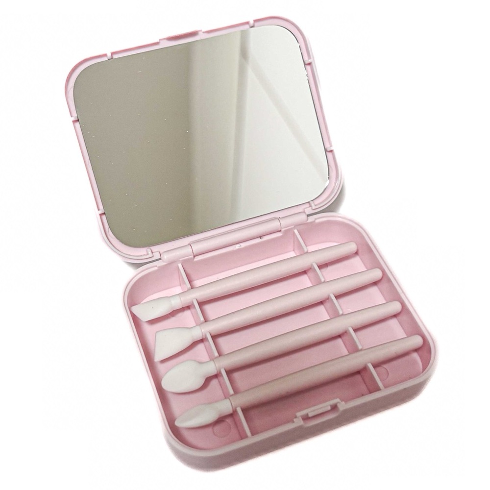 NEW - Eco-Friendly Reusable Silicone Makeup Brushes w Mirror & Travel Case
